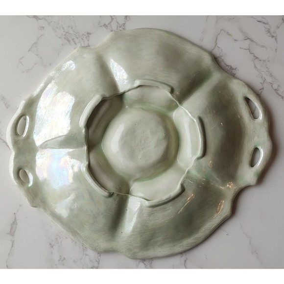 Vintage Iridescent Divided Serving or Crudite Dish Raised Floral Pattern 473 - Picture 4 of 5
